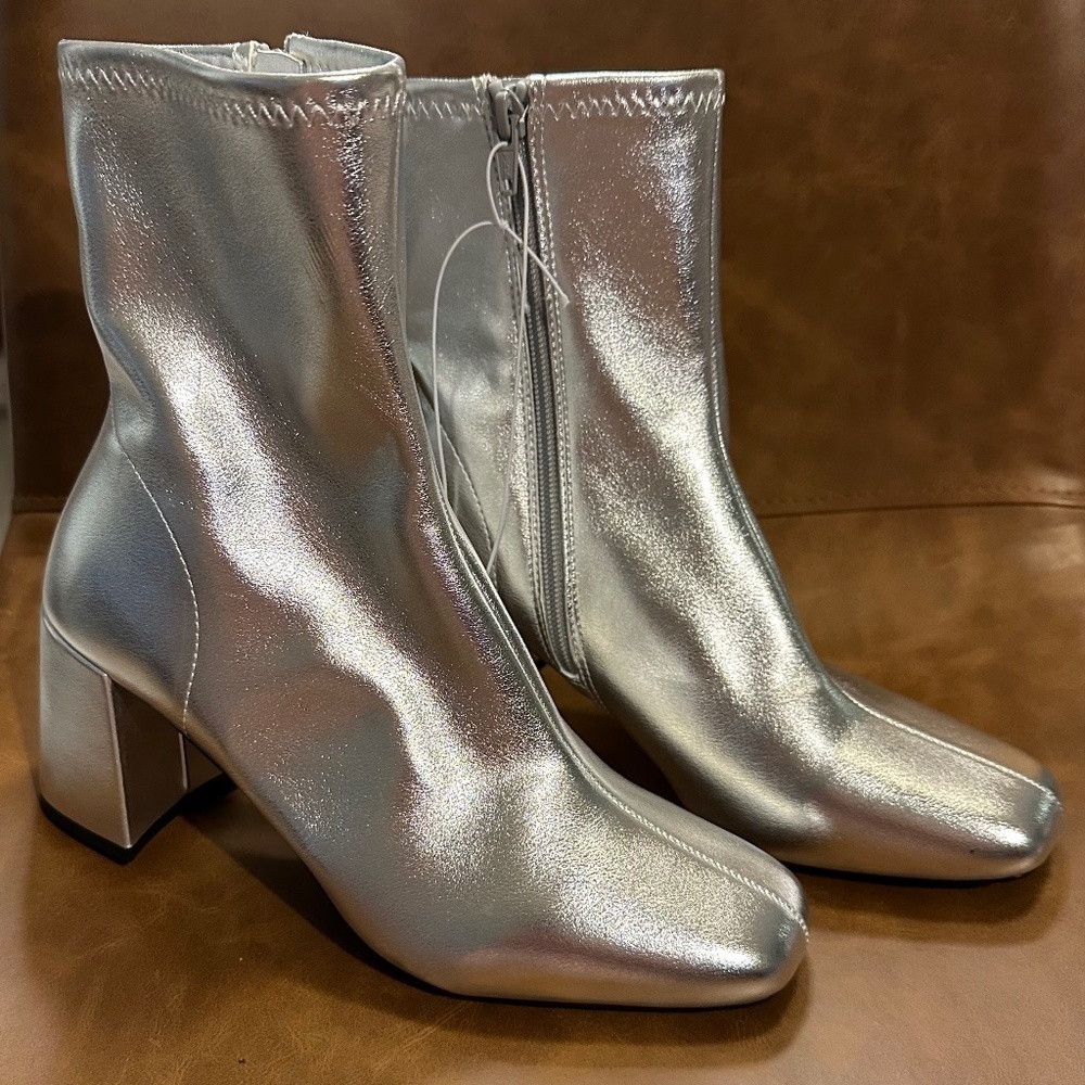 A New Day Pippa Silver Boots Chunky Heel